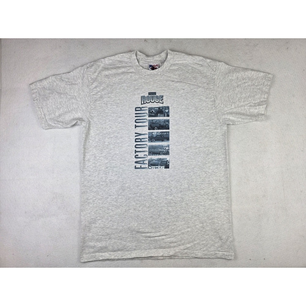 Vintage Ford Rogue Factory Tour Shirt Mens XL USA Made Thunderbird Mustang Coupe